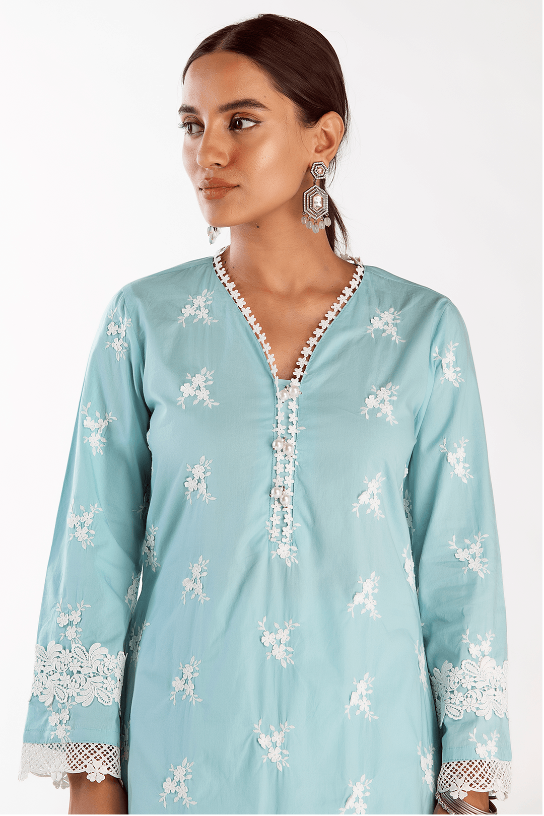 Mulmul Supima Cotton Mist Turquoise Kurta