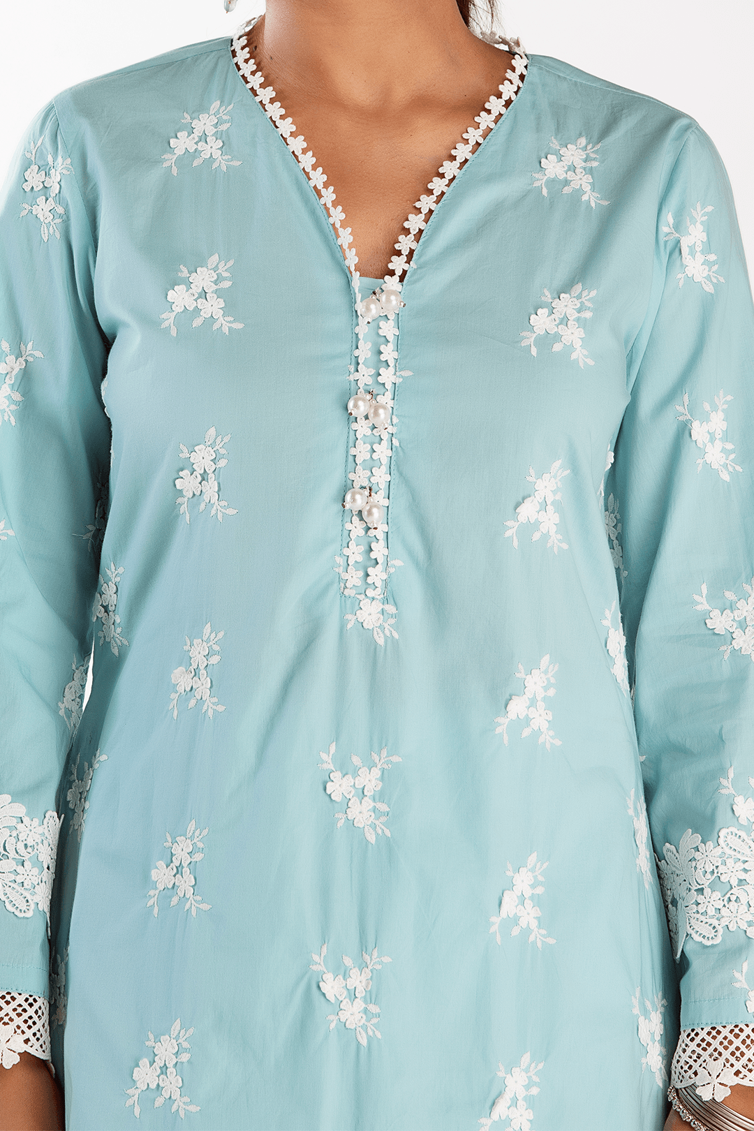 Mulmul Supima Cotton Mist Turquoise Kurta