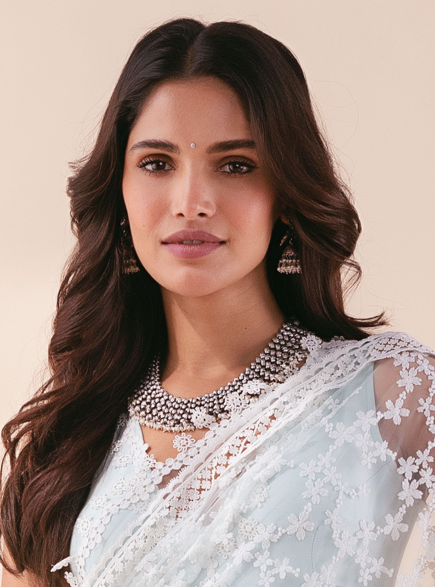 Pure Silver Mogra White Stone Necklace