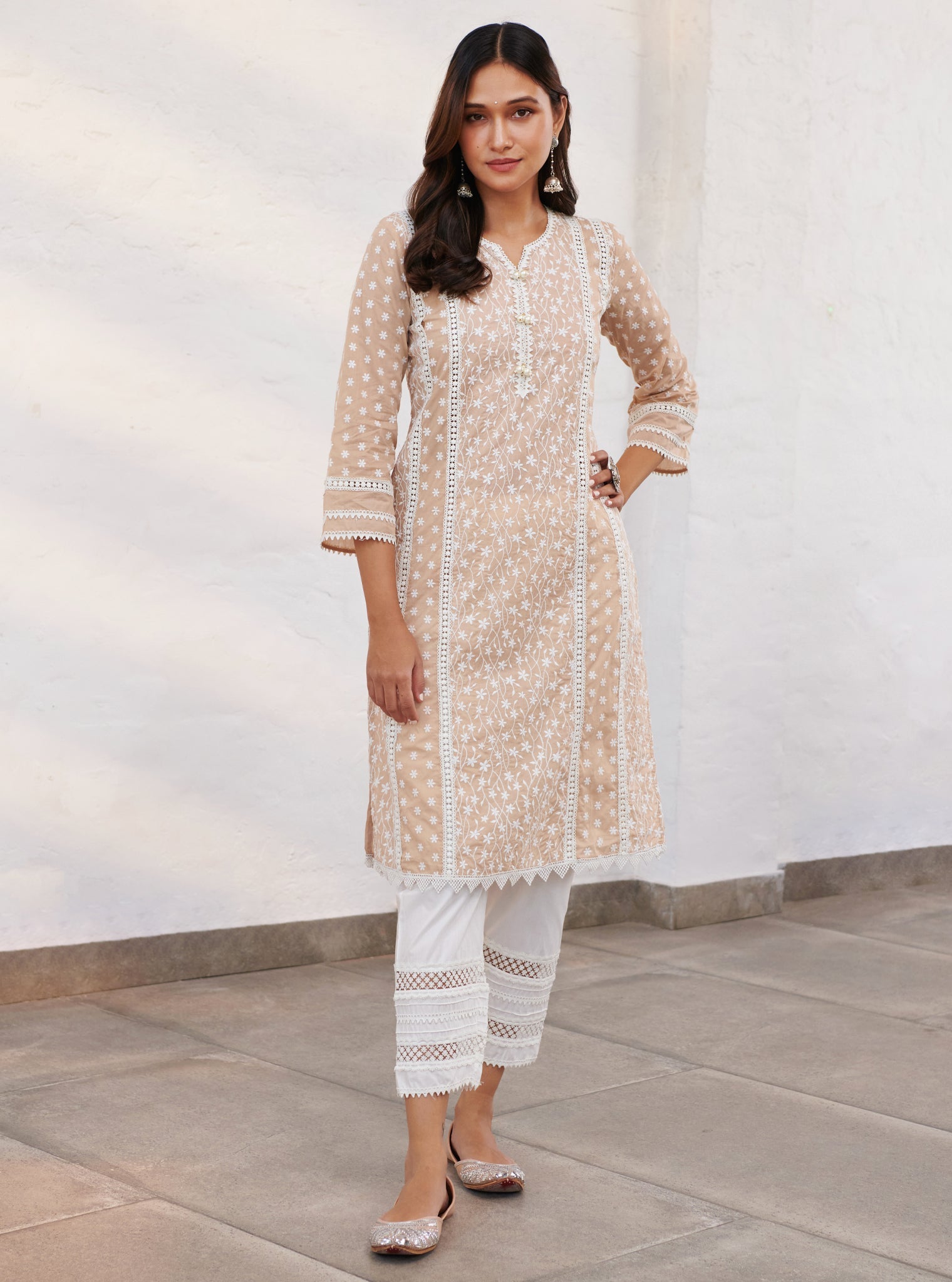 Moira Supima Cotton Beige Kurta Set