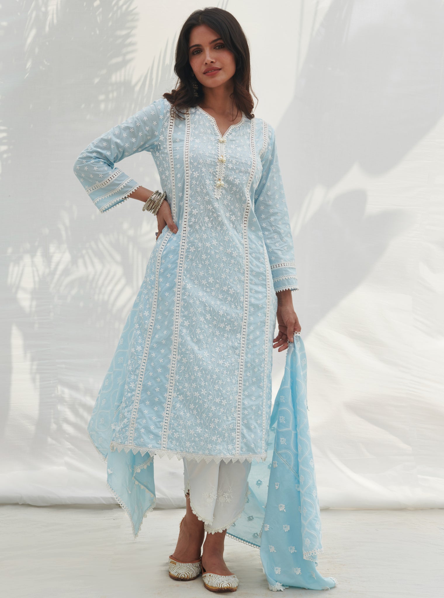 Mulmul Supima Cotton Pilerne Blue Dupatta