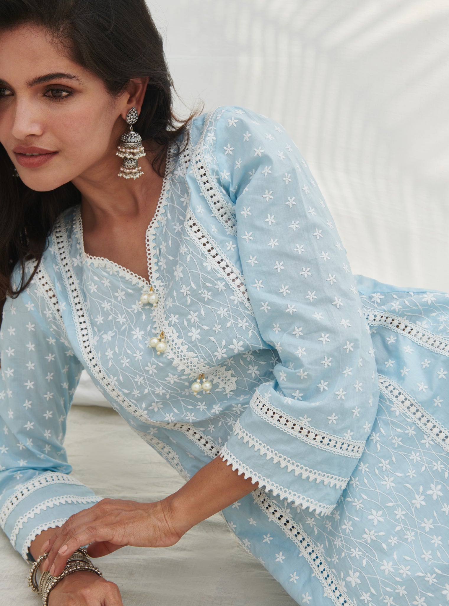 Moira Supima Cotton Blue Kurta Set