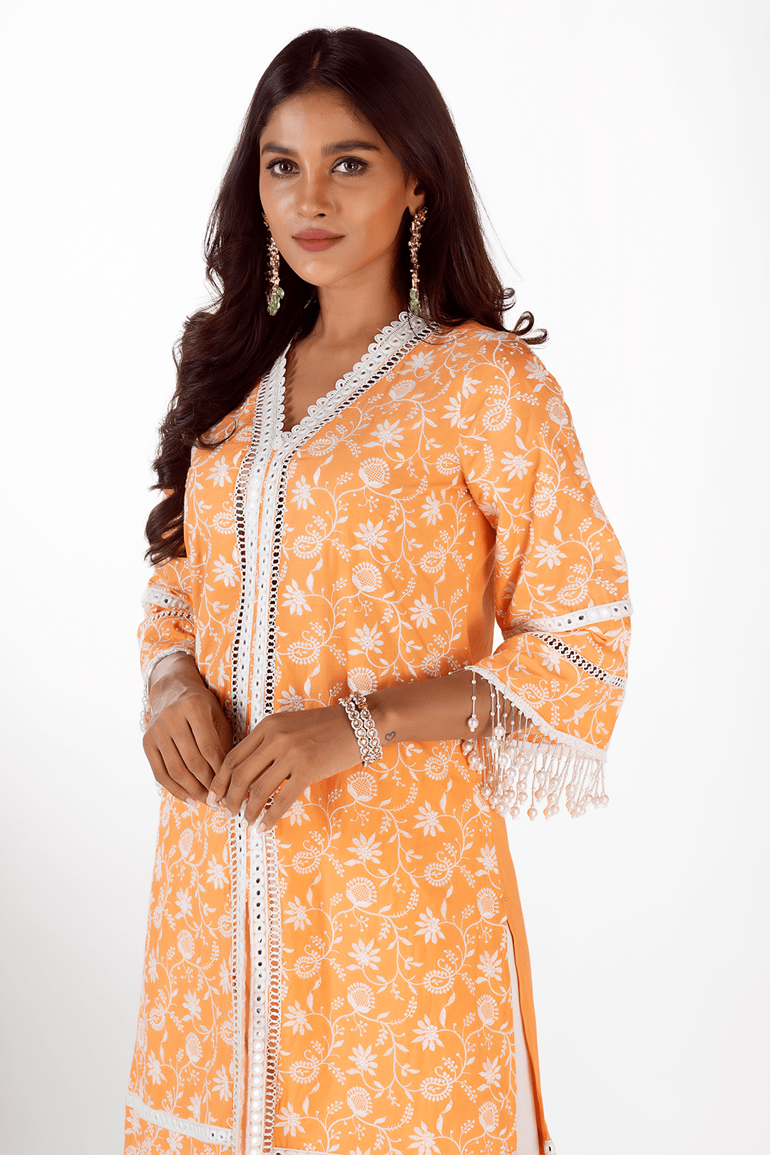 Mulmul Supima Cotton Mollie Orange kurta