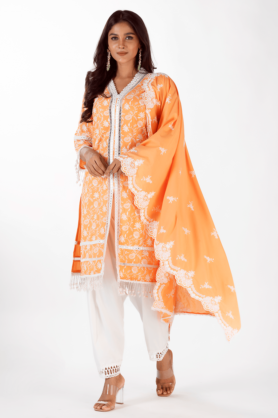 Mulmul Supima Cotton Mollie Orange kurta