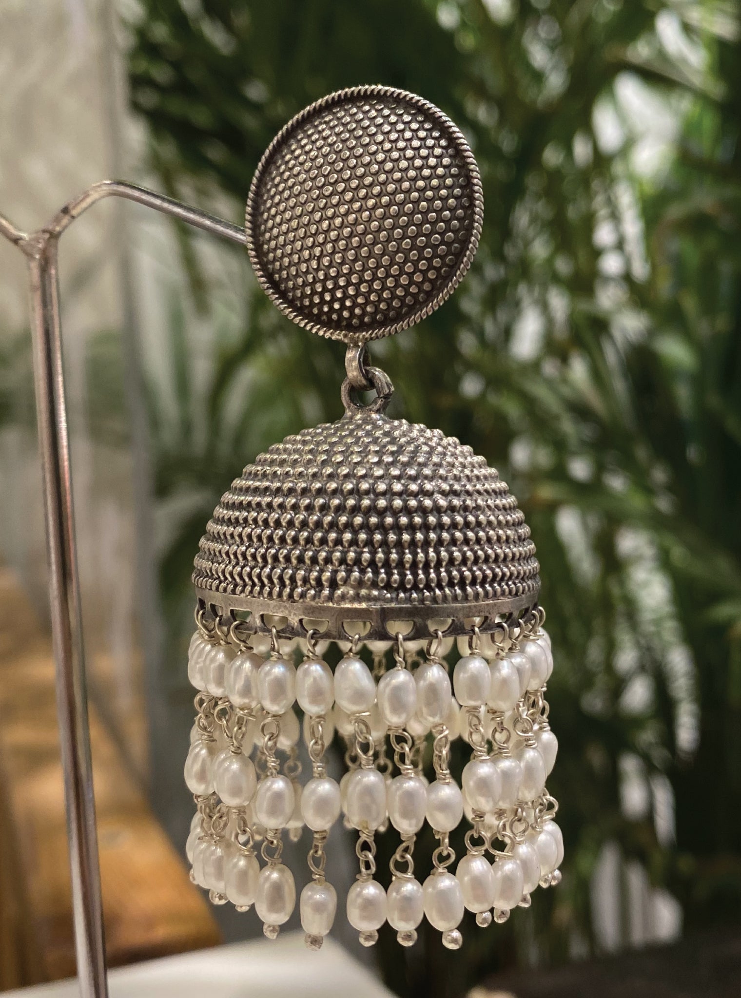 Pure Silver Motiya Antique Silver Earrings