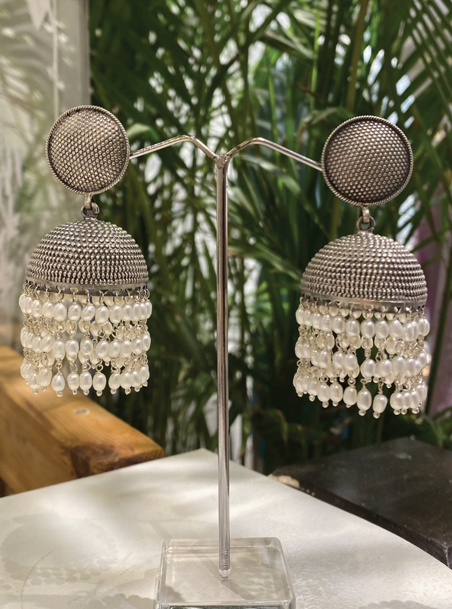 Pure Silver Motiya Antique Silver Earrings