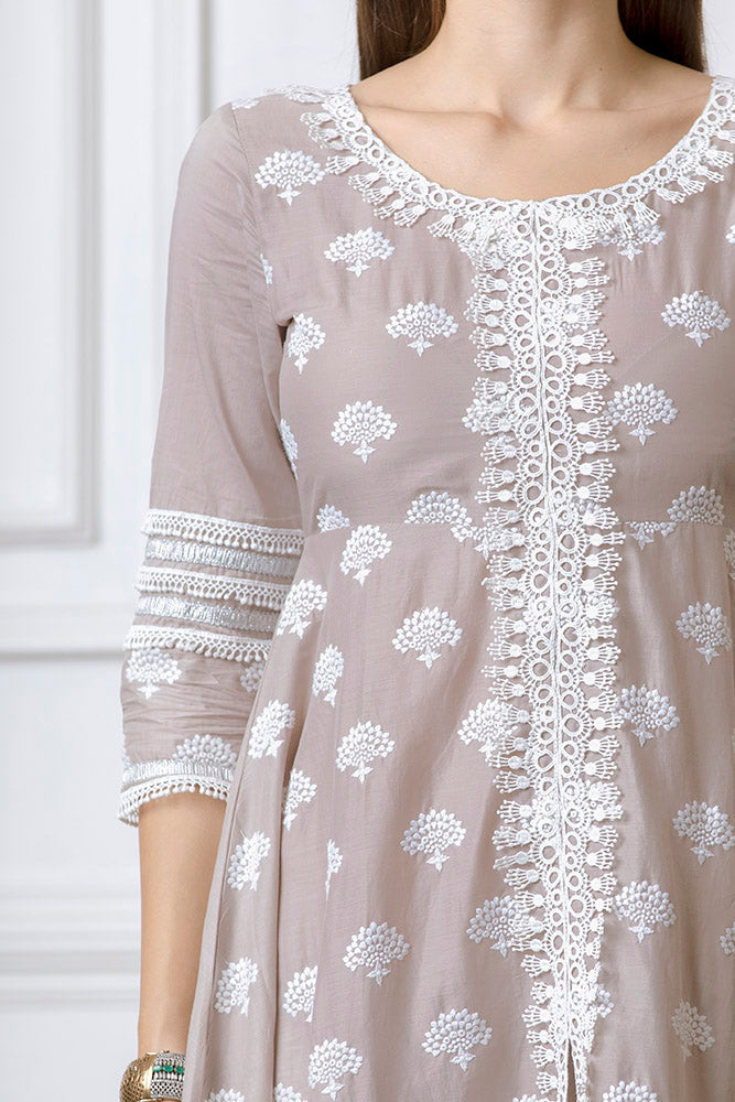 Lotus Grey Anarkali Kurta with Palazzo Set