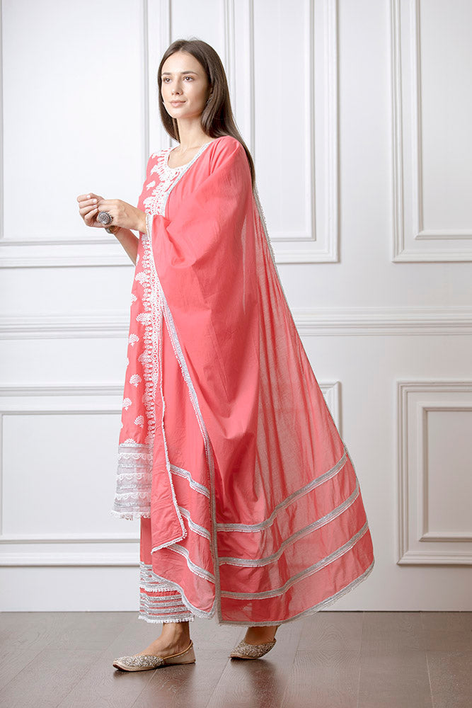 Lotus Red Anarkali Kurta with Palazzo Set