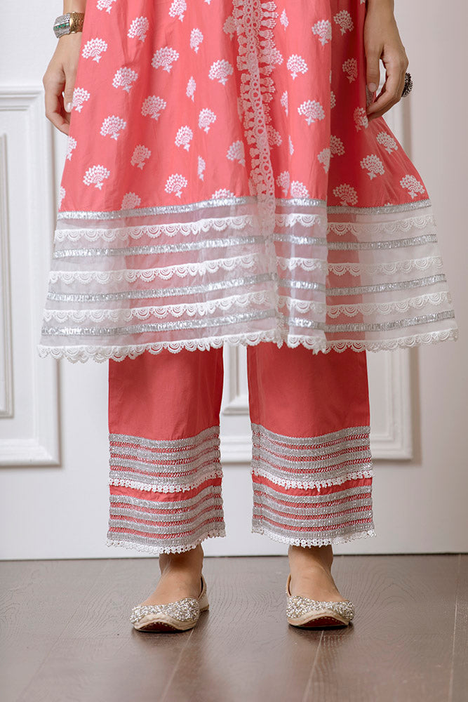 Lotus Red Anarkali Kurta with Palazzo Set