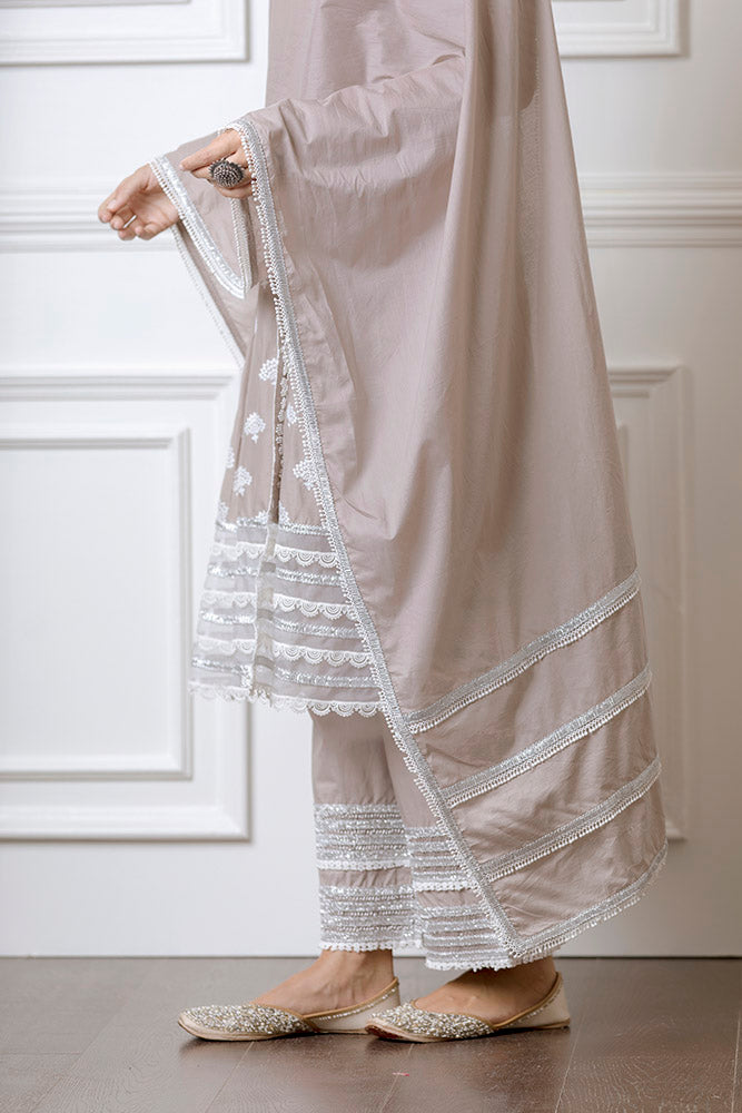 Lotus Grey Anarkali Kurta with Palazzo Set