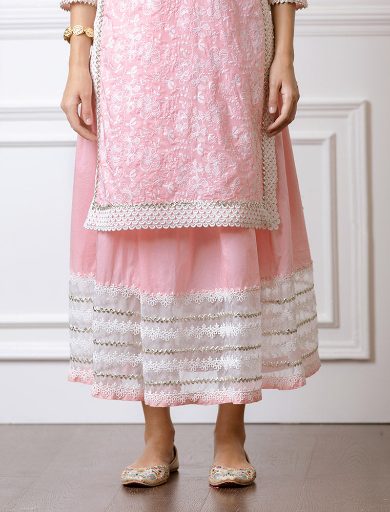 Flora Pink Kurta with Skirt Set