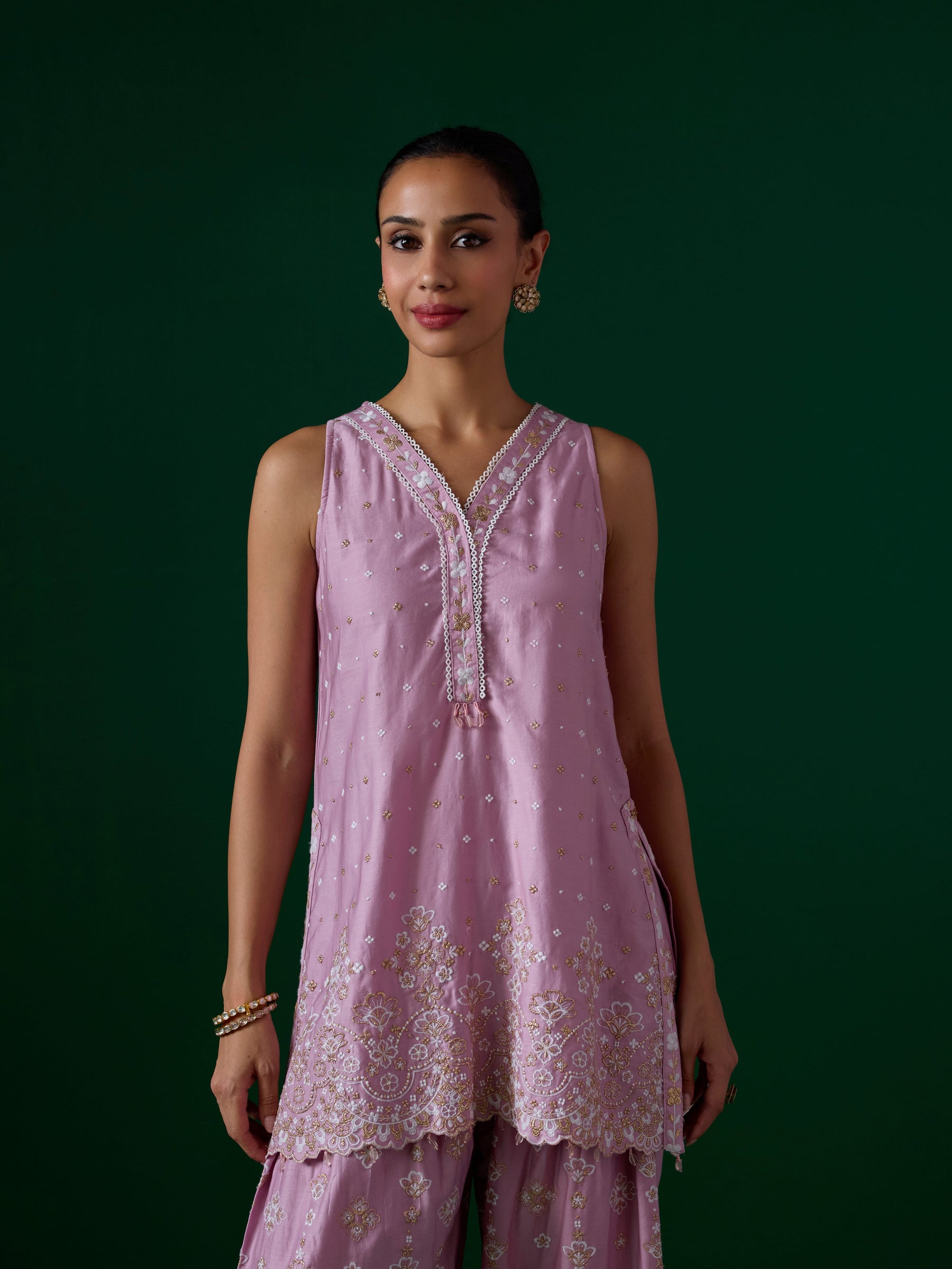 Novie Pima Satin Pink Kurta Set