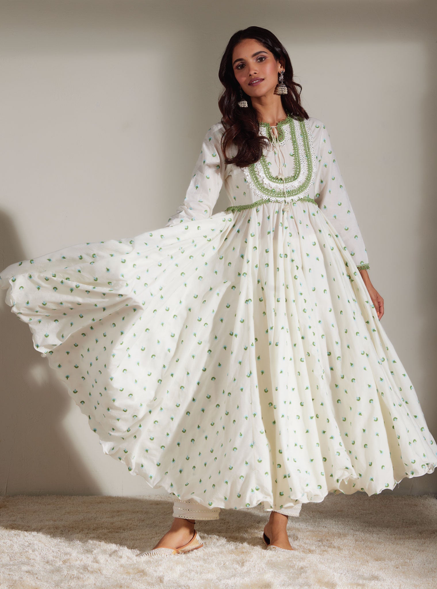 Nadine Supima Cotton White Anarkali Kurta Set