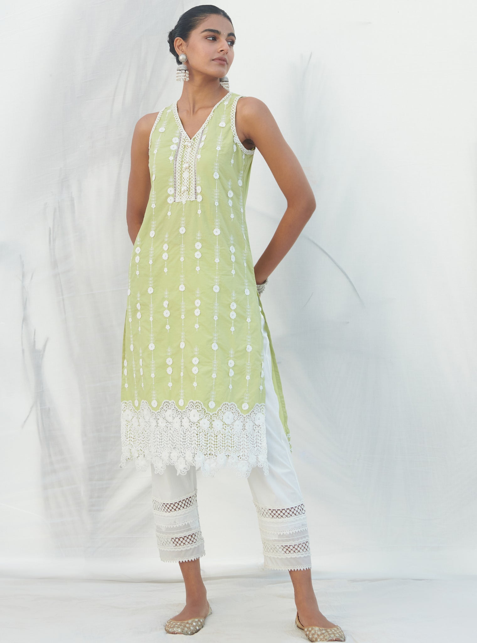 Naroa Supima Cotton Lime Kurta Set