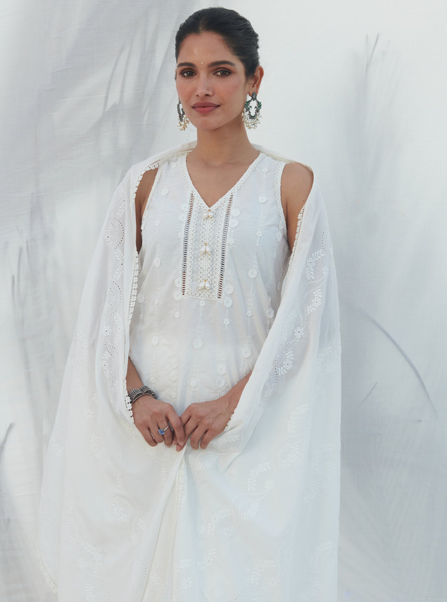 Naroa Supima Cotton White Kurta Set