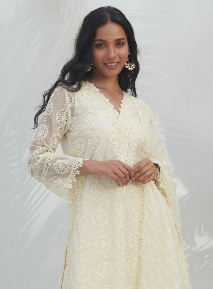 Nelli Organza White Kurta Set