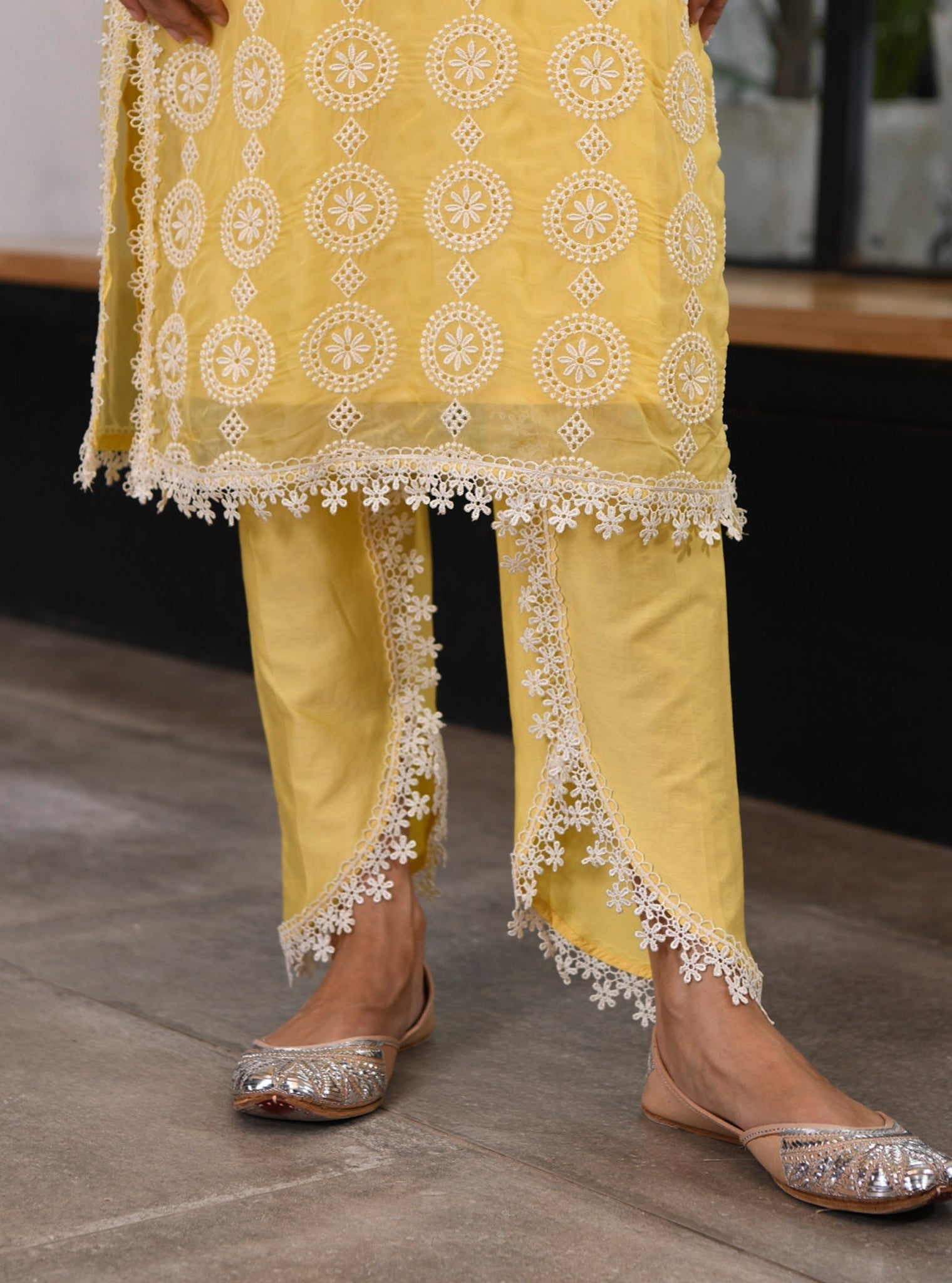 Nelli Organza Yellow Kurta Set