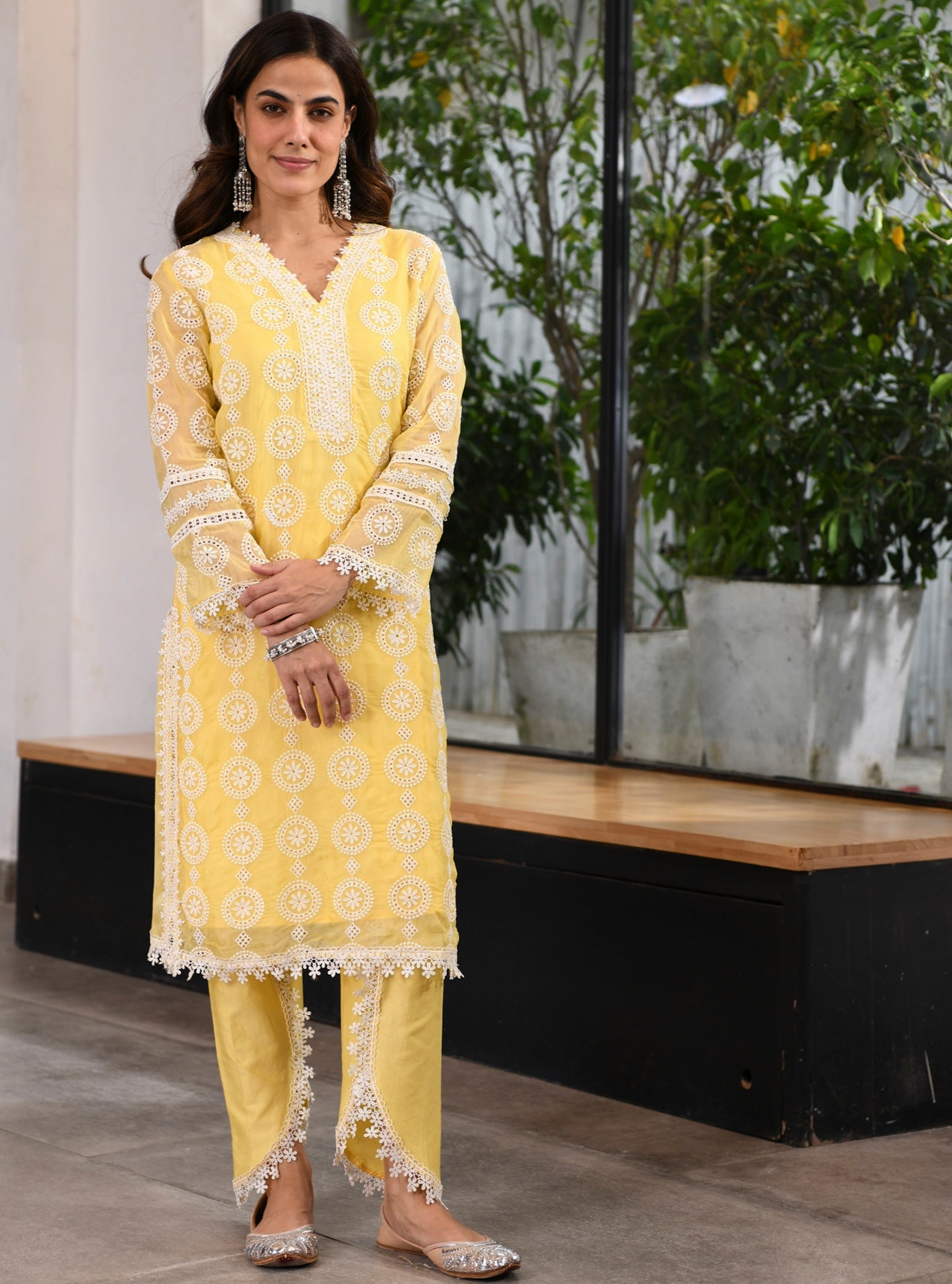 Nelli Organza Yellow Kurta Set