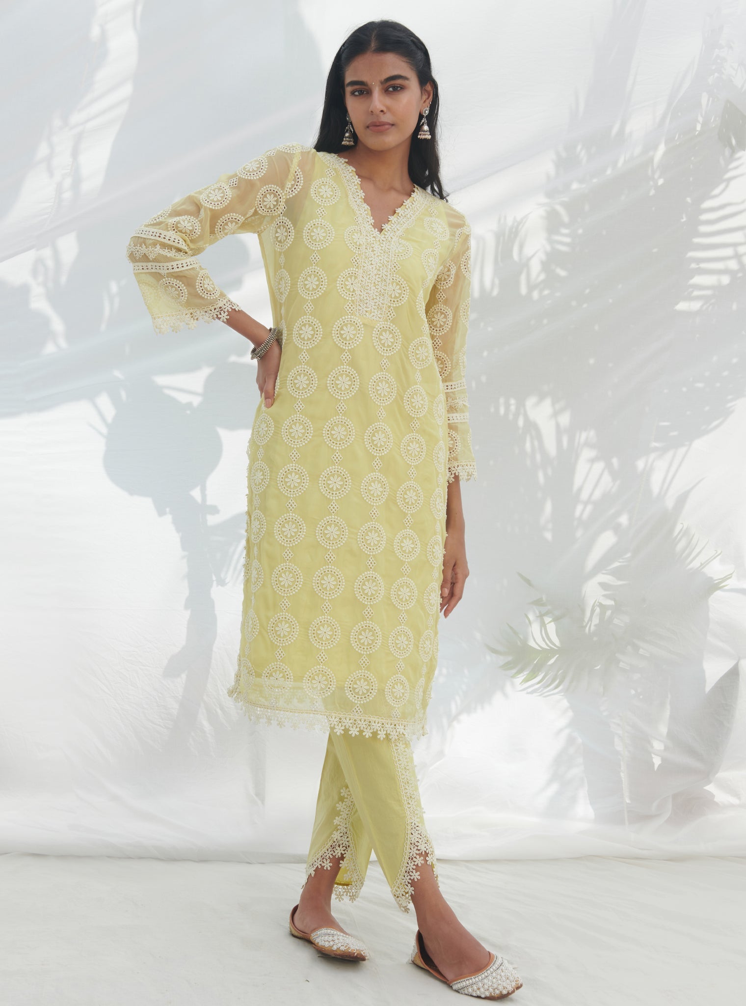 Nelli Organza Lime Kurta Set