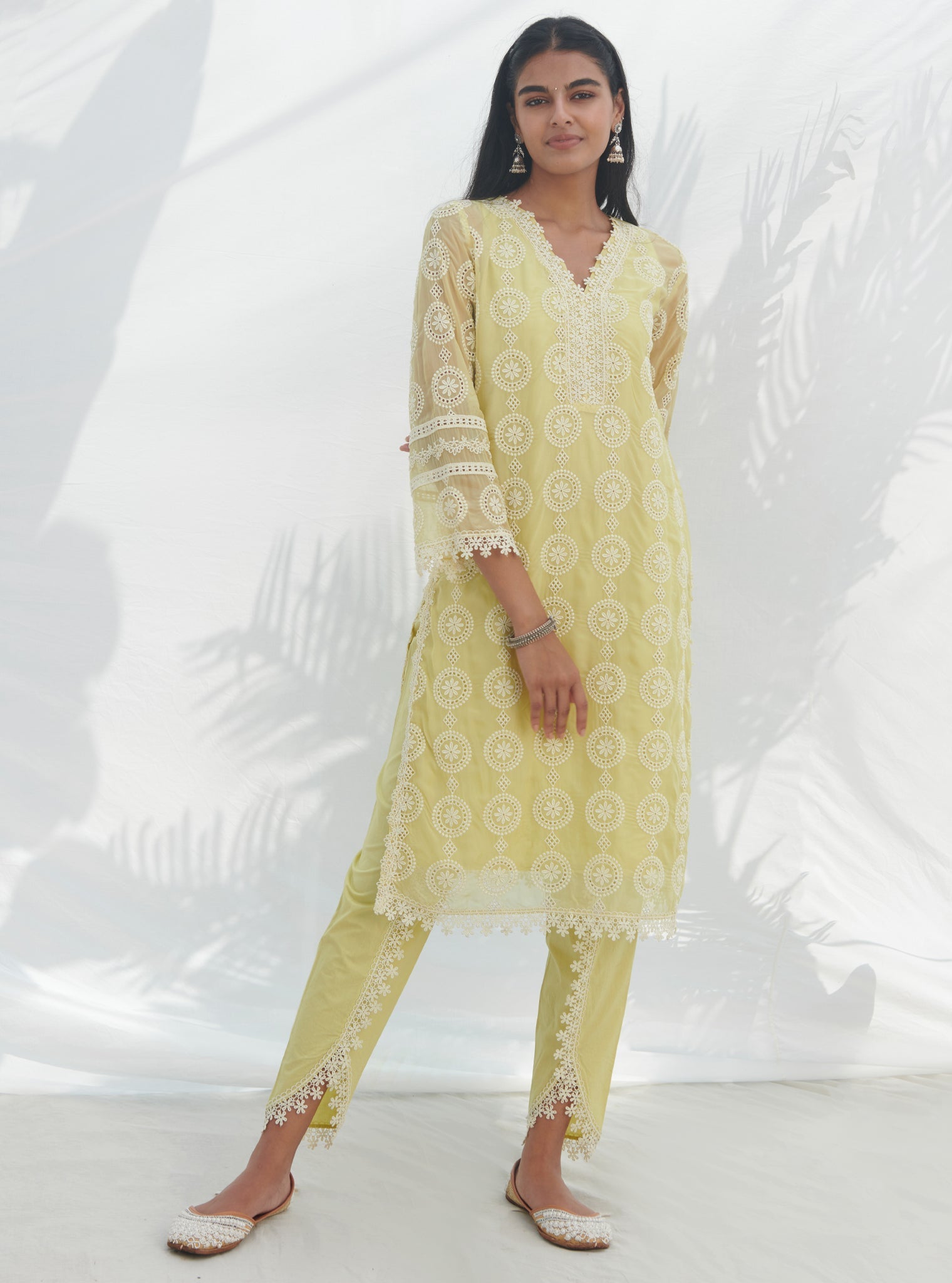 Nelli Organza Lime Kurta Set