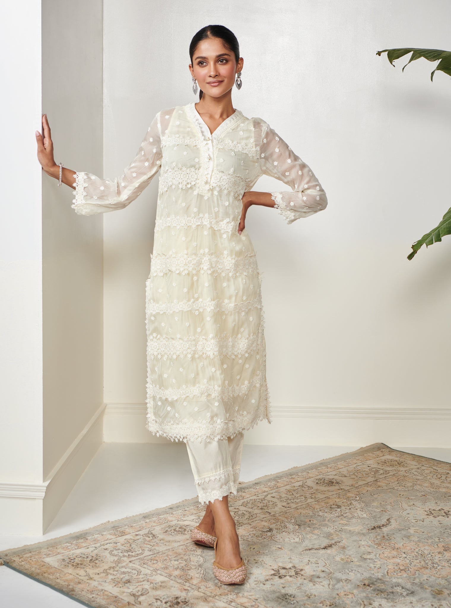Nessa Organza Off White Kurta Set