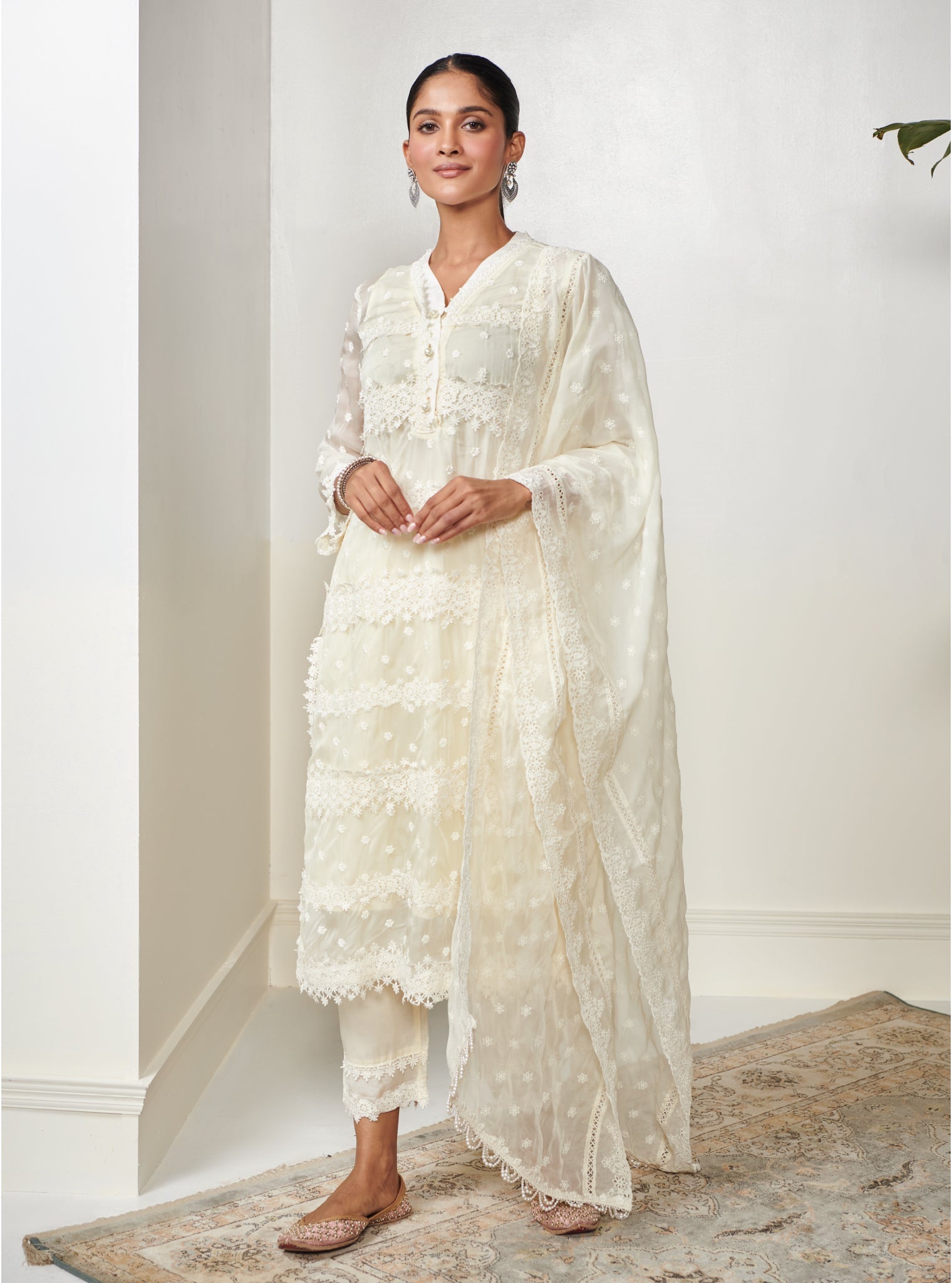Nessa Organza Off White Kurta Set