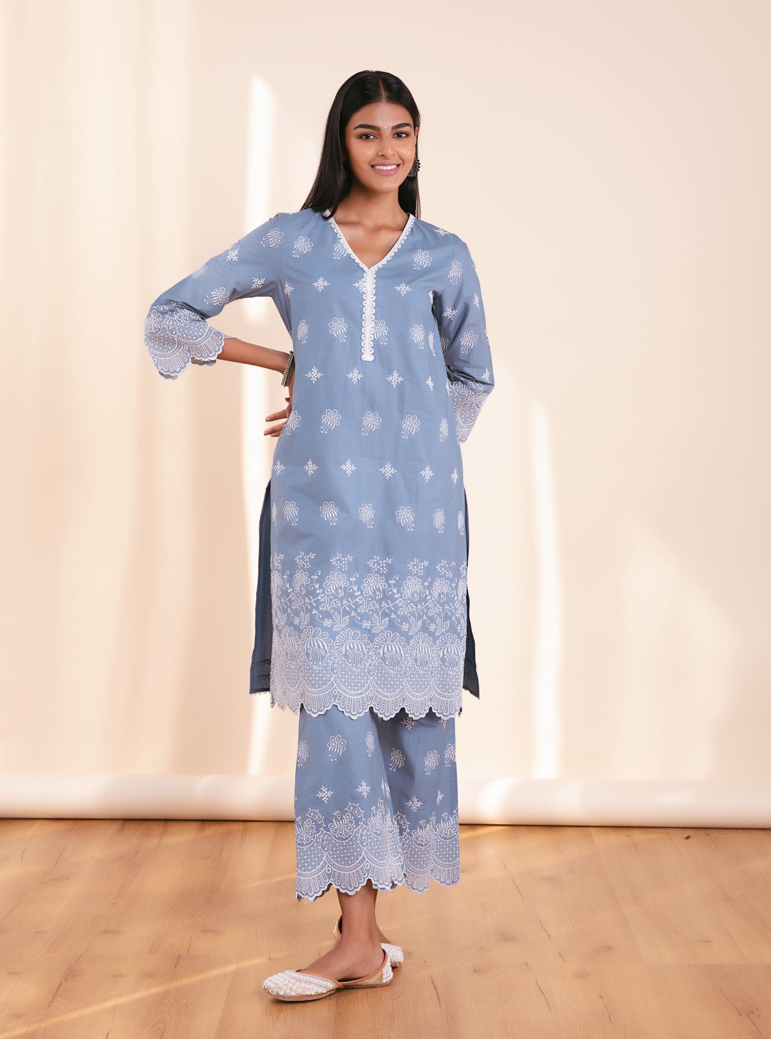 Nihri Supima Cotton Denim Kurta Set