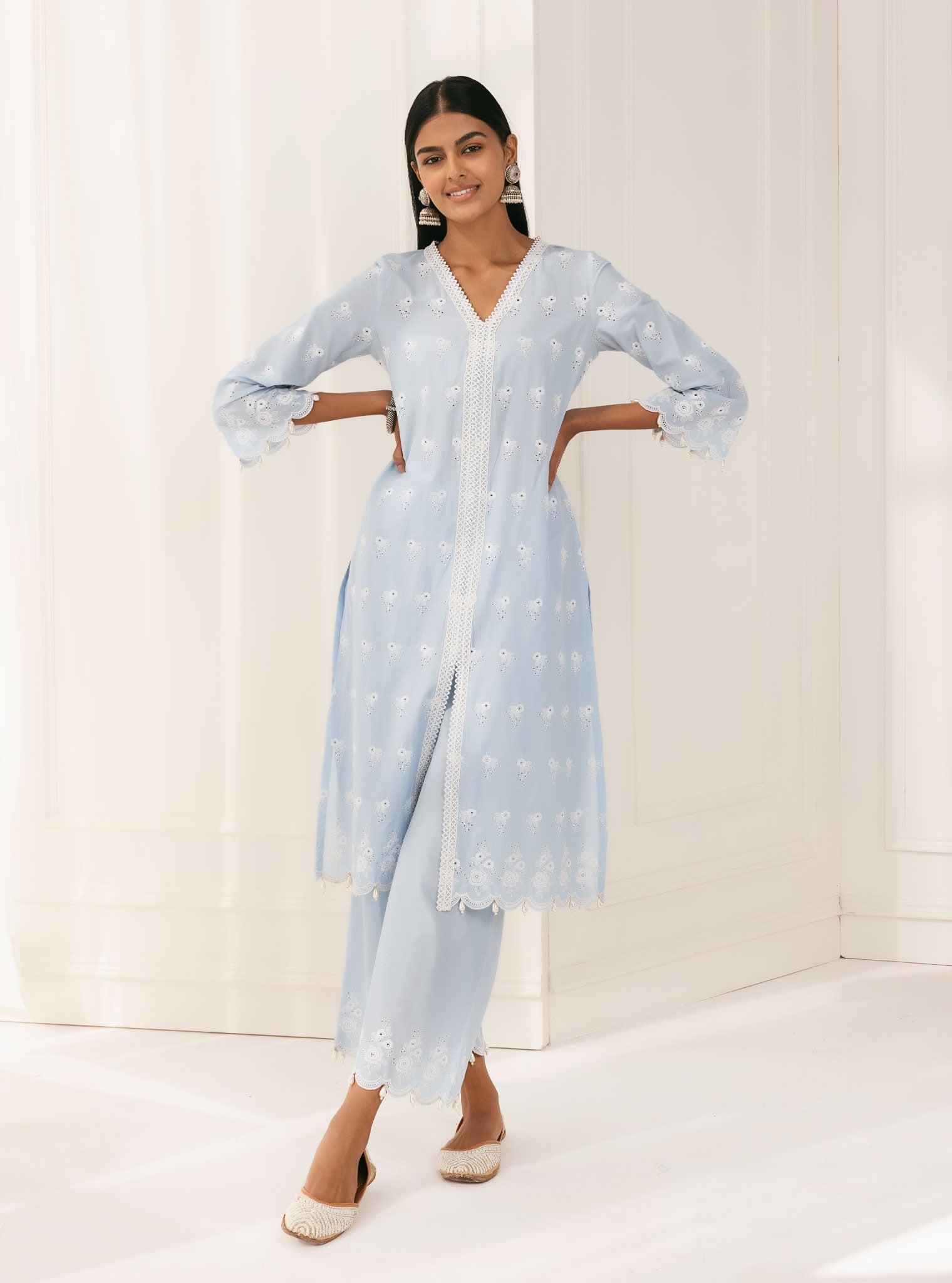 Nitoi Supima Cotton Blue Kurta with Palazzo Set