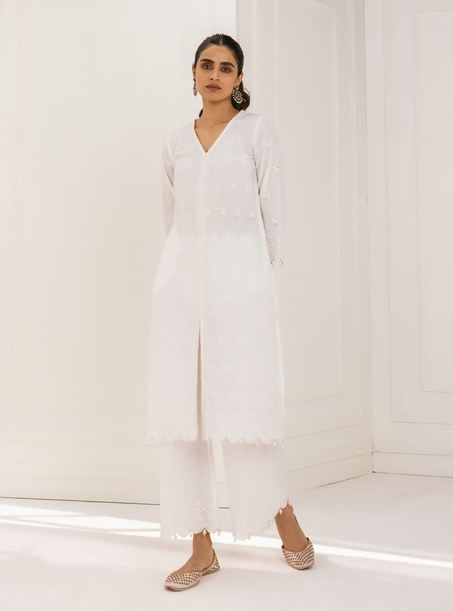Mulmul Supima Cotton Nitoi White Kurta