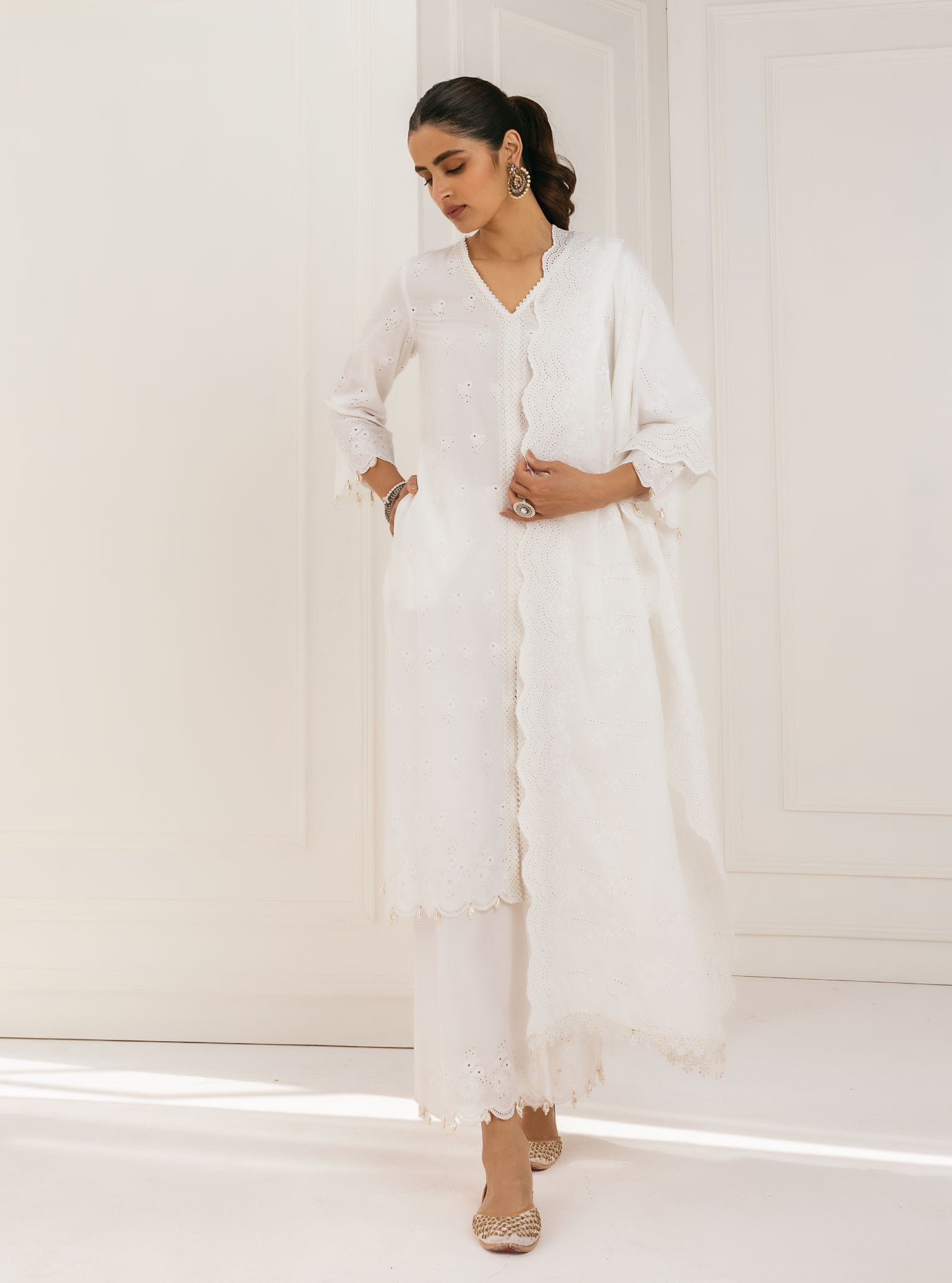 Mulmul Supima Cotton Nitoi White Kurta