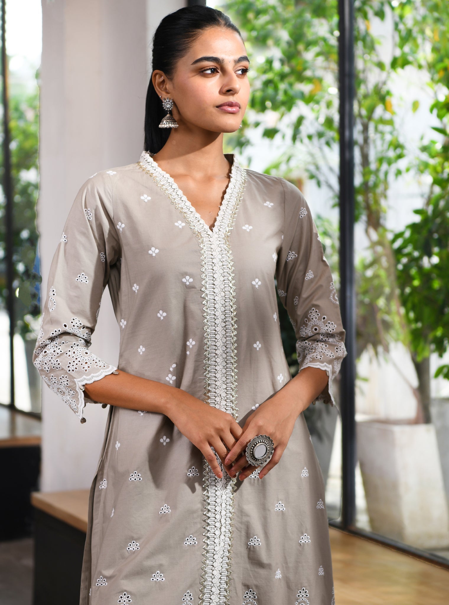 Ophelia Supima Cotton Grey Kurta with Palazzo Set