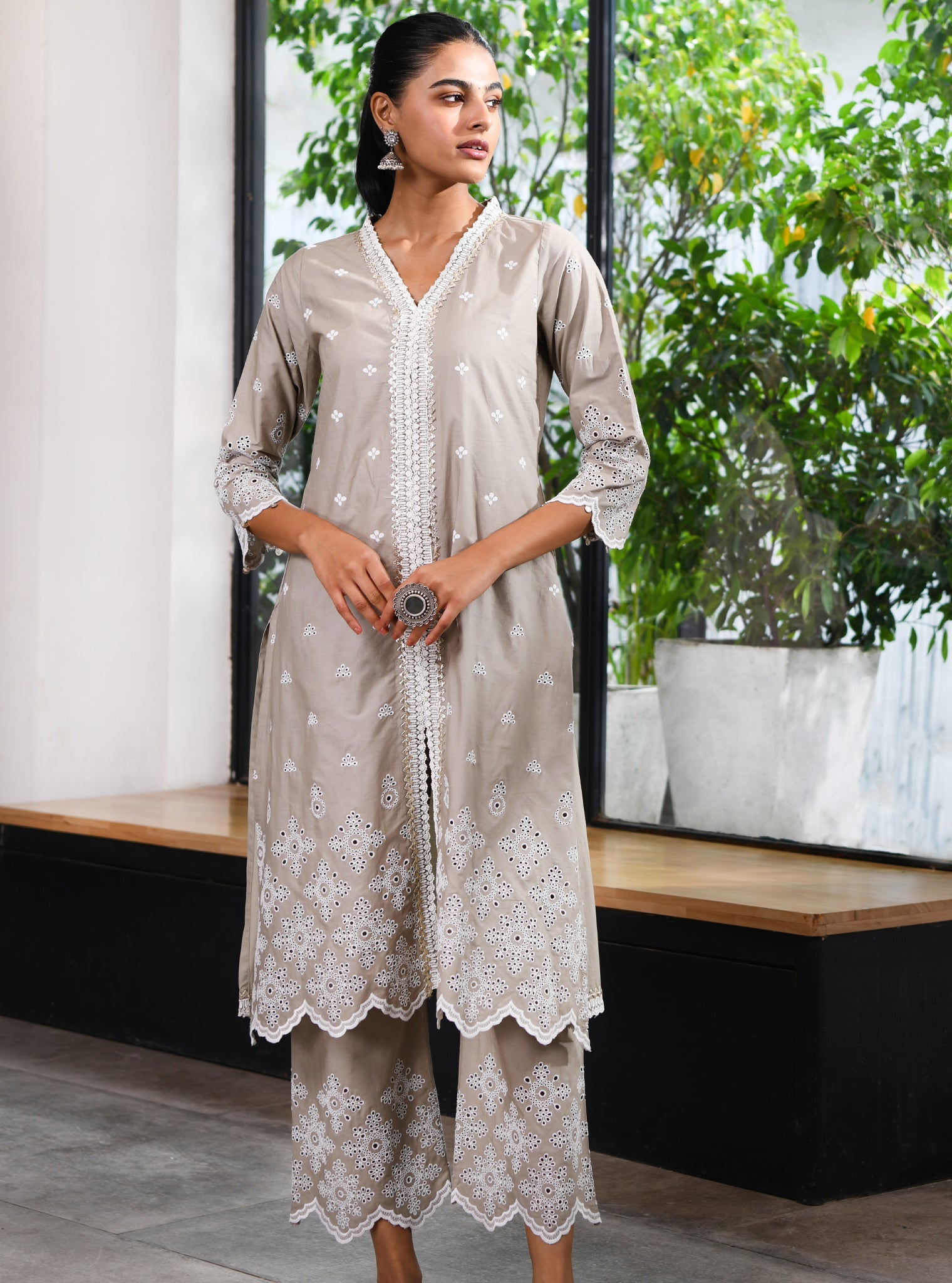 Ophelia Supima Cotton Grey Kurta with Palazzo Set