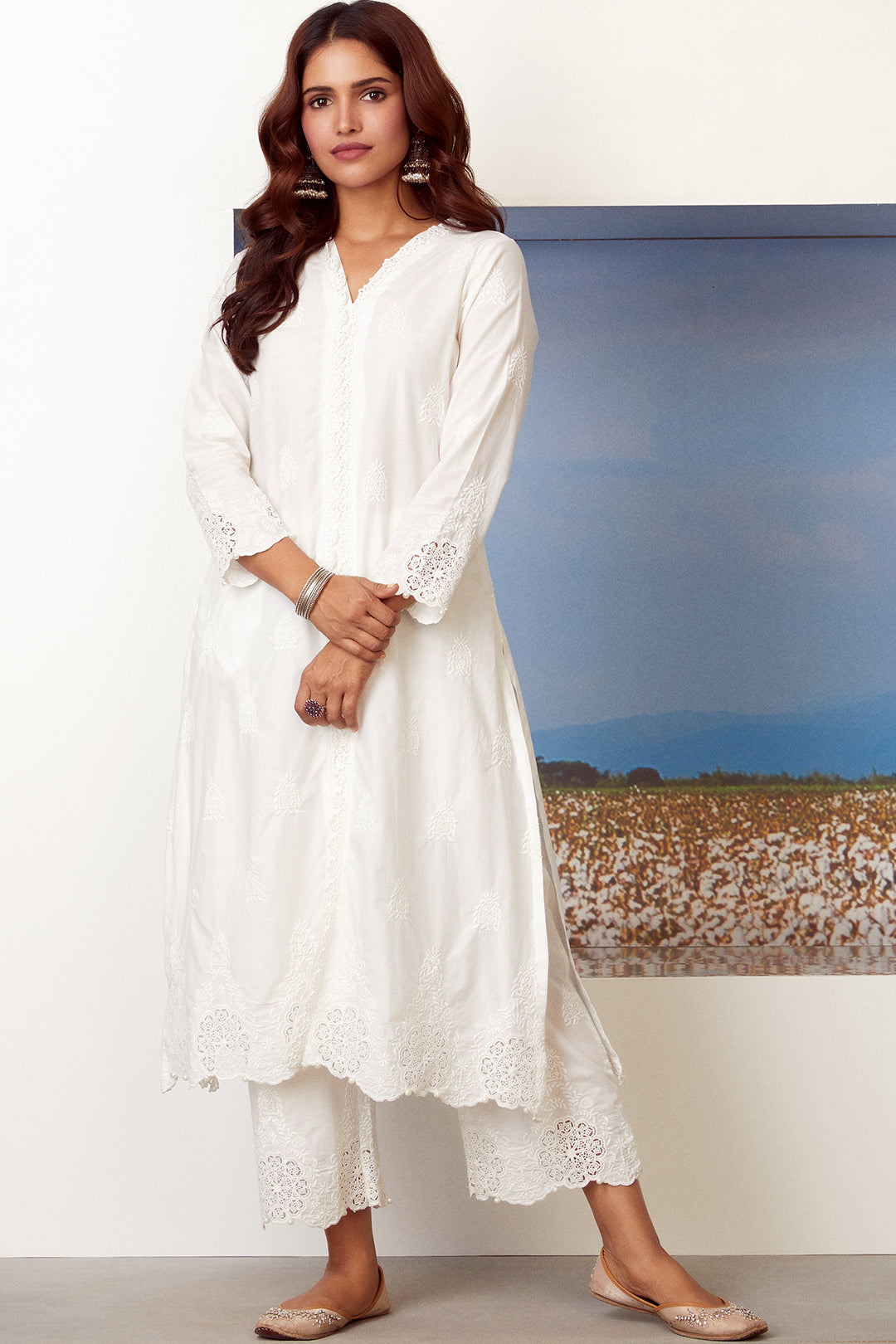 Oracle Supima Cotton White Kurta with Palazzo Set