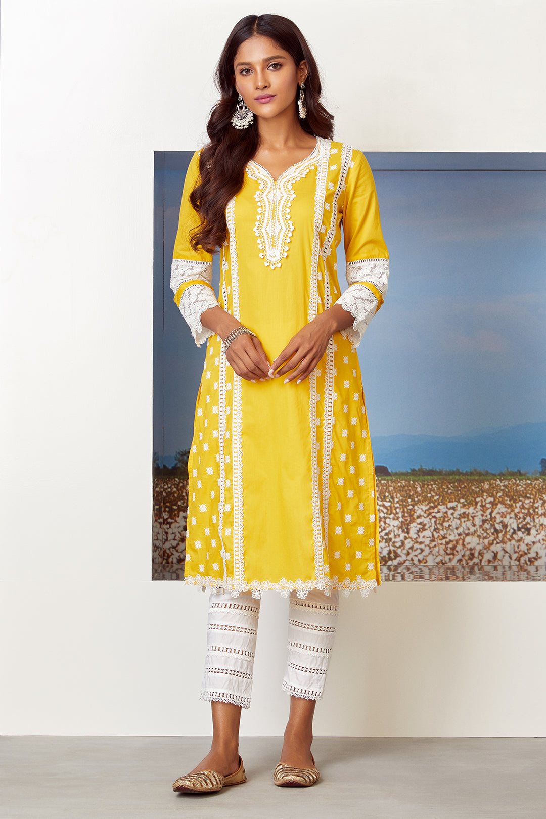 Mulmul Supima Cotton Poetry Mango Kurta