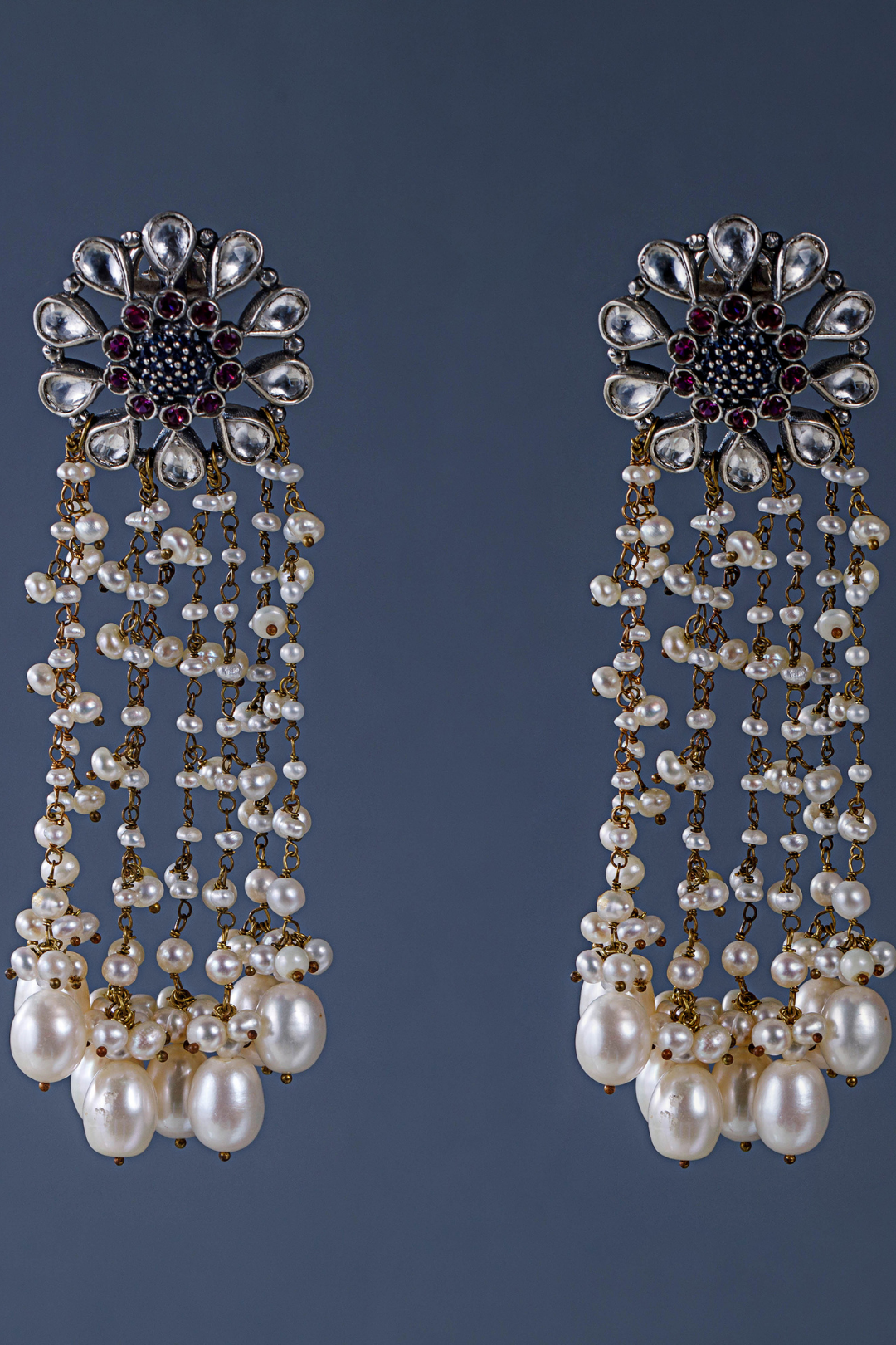 Pure Silver Polki Pearl Charm Danglers