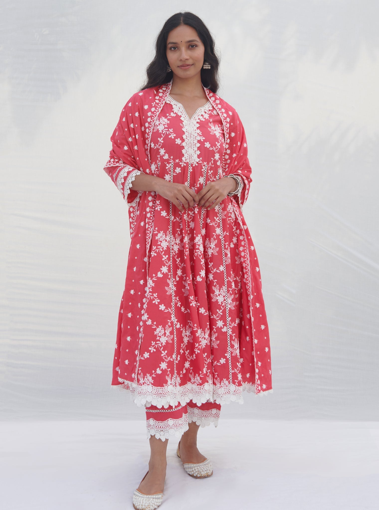 Palolem Supima Cotton Red Anarkali Kurta Set