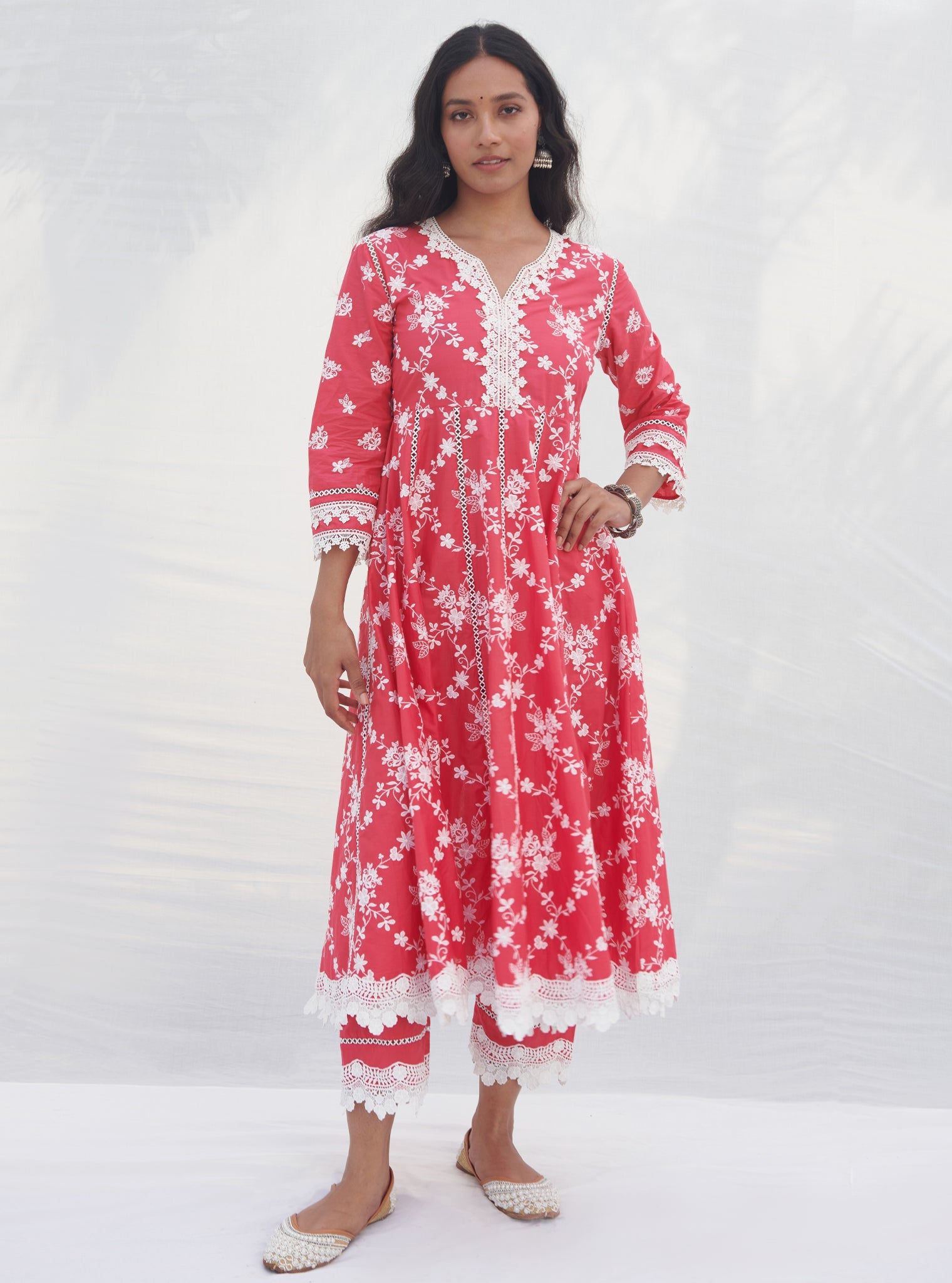 Palolem Supima Cotton Red Anarkali Kurta Set