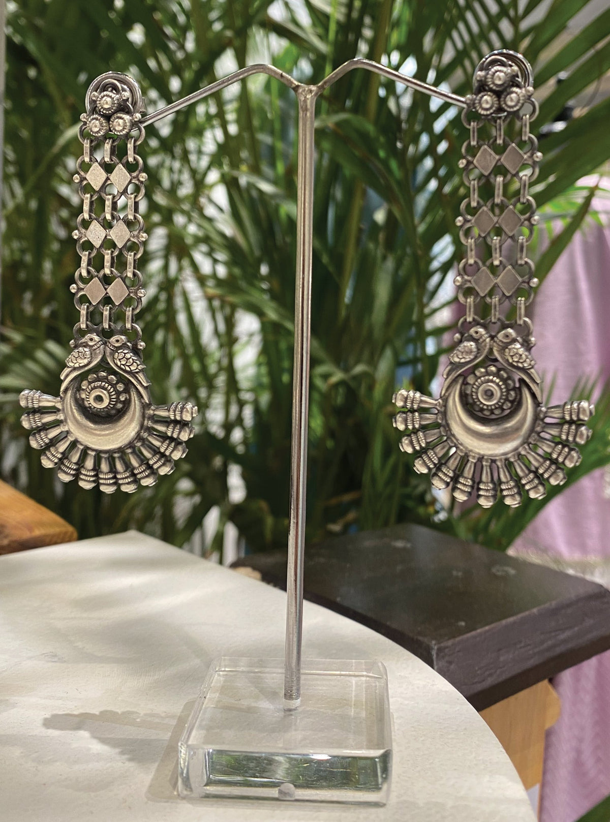 Pure Silver Pansy Antique Earrings
