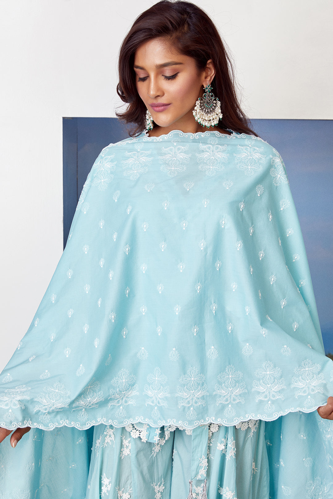 Pearl Star Supima Cotton Turquoise Kurta with Sharara Set