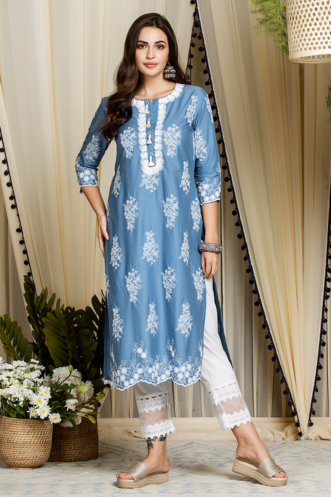 Perla Supima Cotton Denim Kurta Set