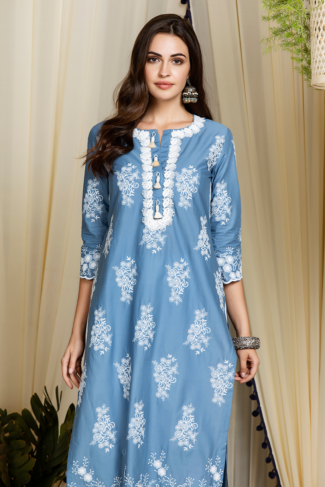 Perla Supima Cotton Denim Kurta Set