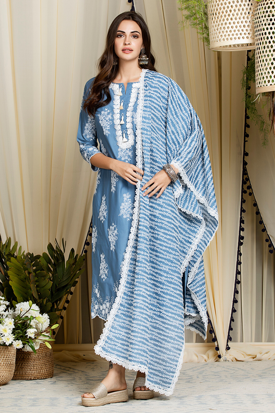 Perla Supima Cotton Denim Kurta Set