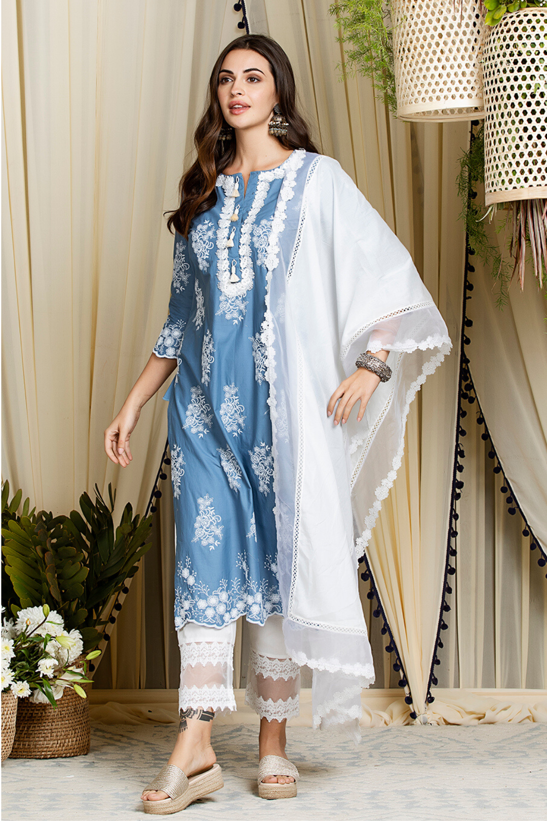 Perla Supima Cotton Denim Kurta Set