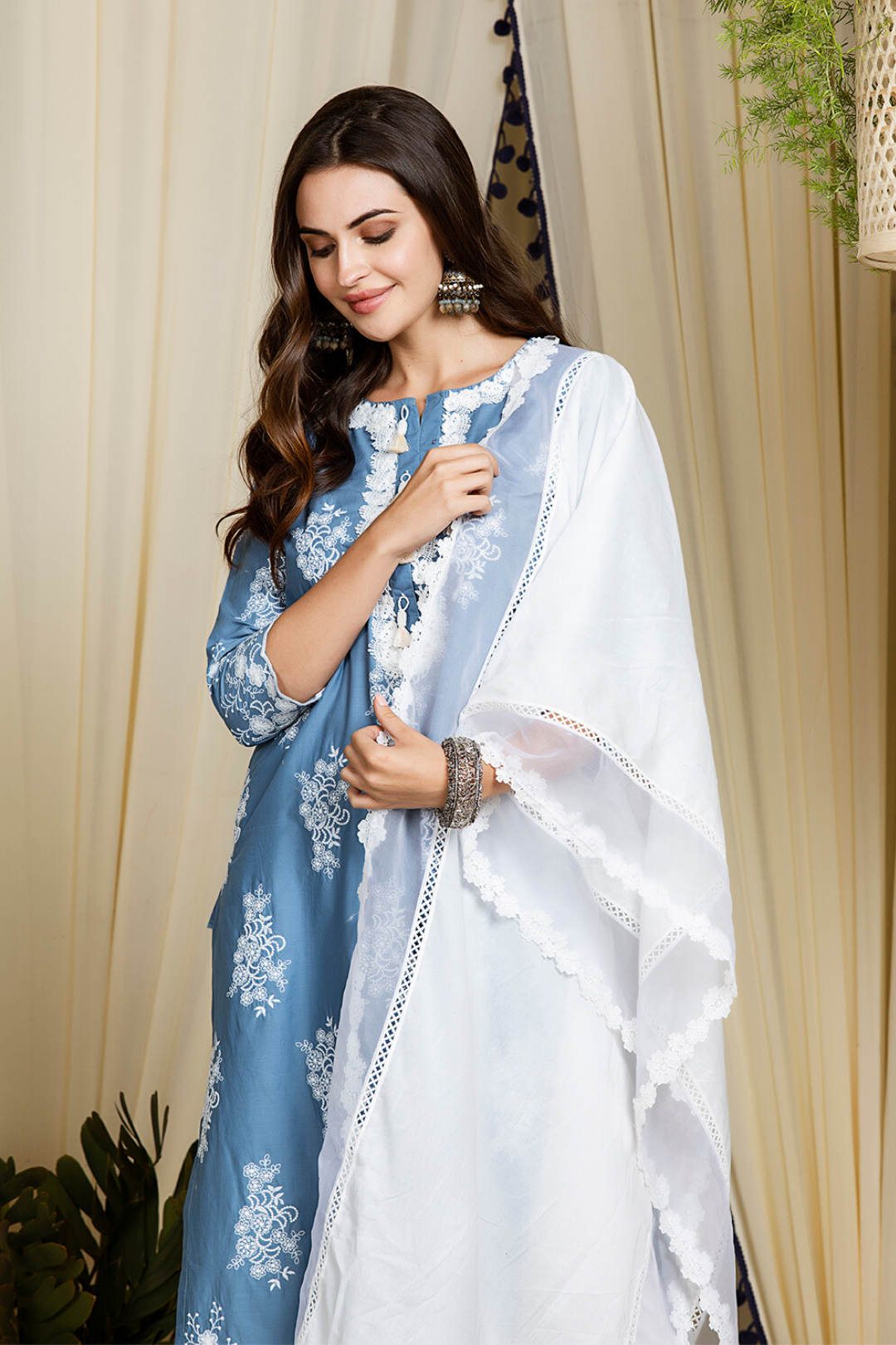 Perla Supima Cotton Denim Kurta Set