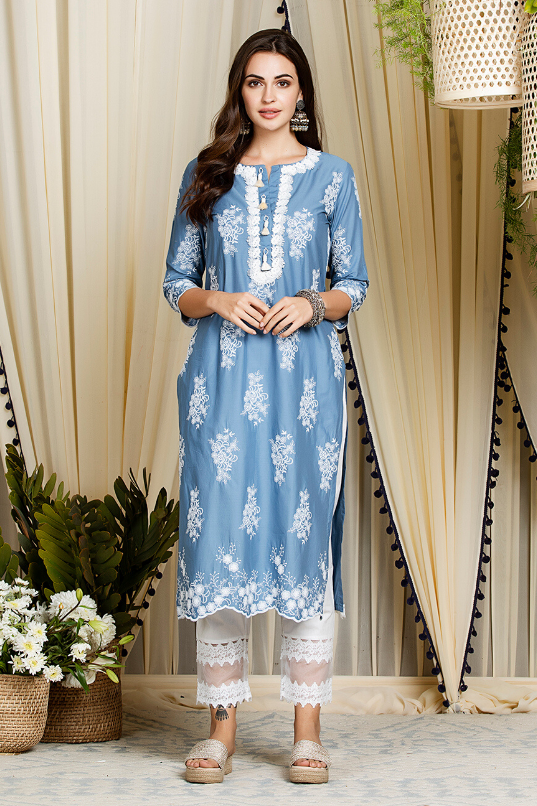 Perla Supima Cotton Denim Kurta Set