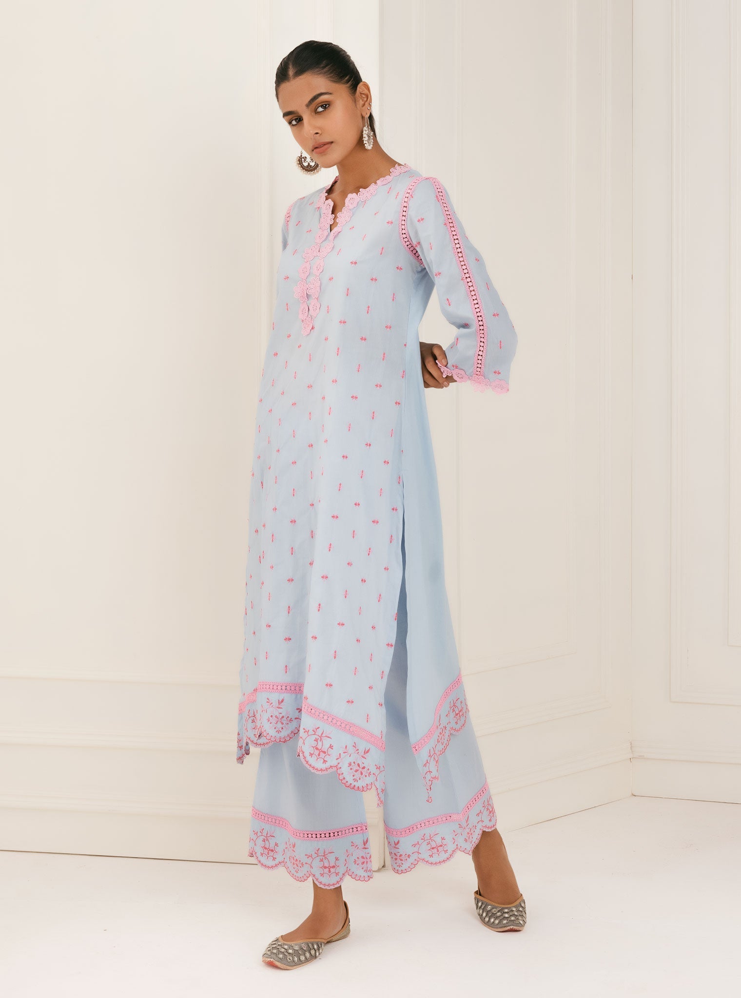 Phey Supima Cotton Blue Kurta with Palazzo Set