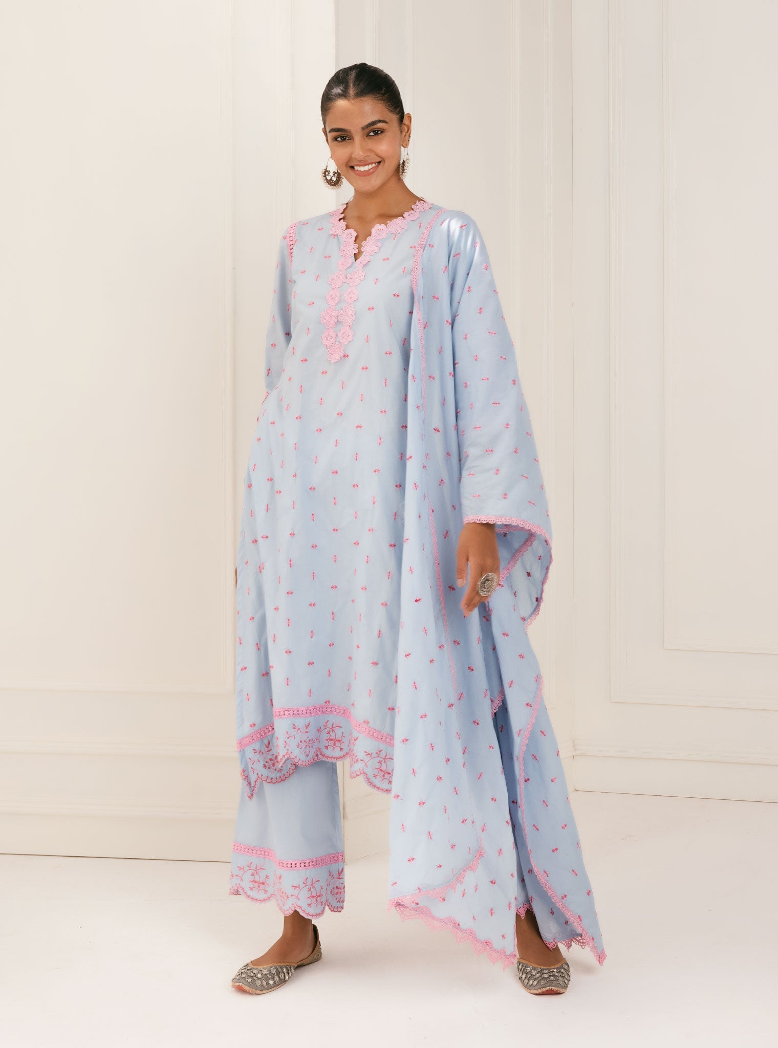 Phey Supima Cotton Blue Kurta with Palazzo Set