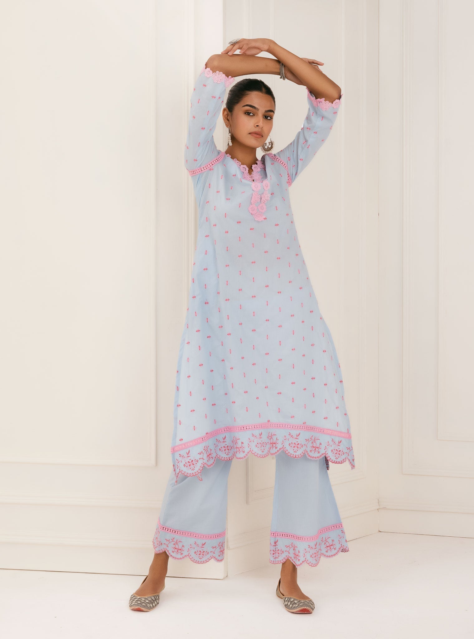 Mulmul Supima Cotton Phey Blue Kurta