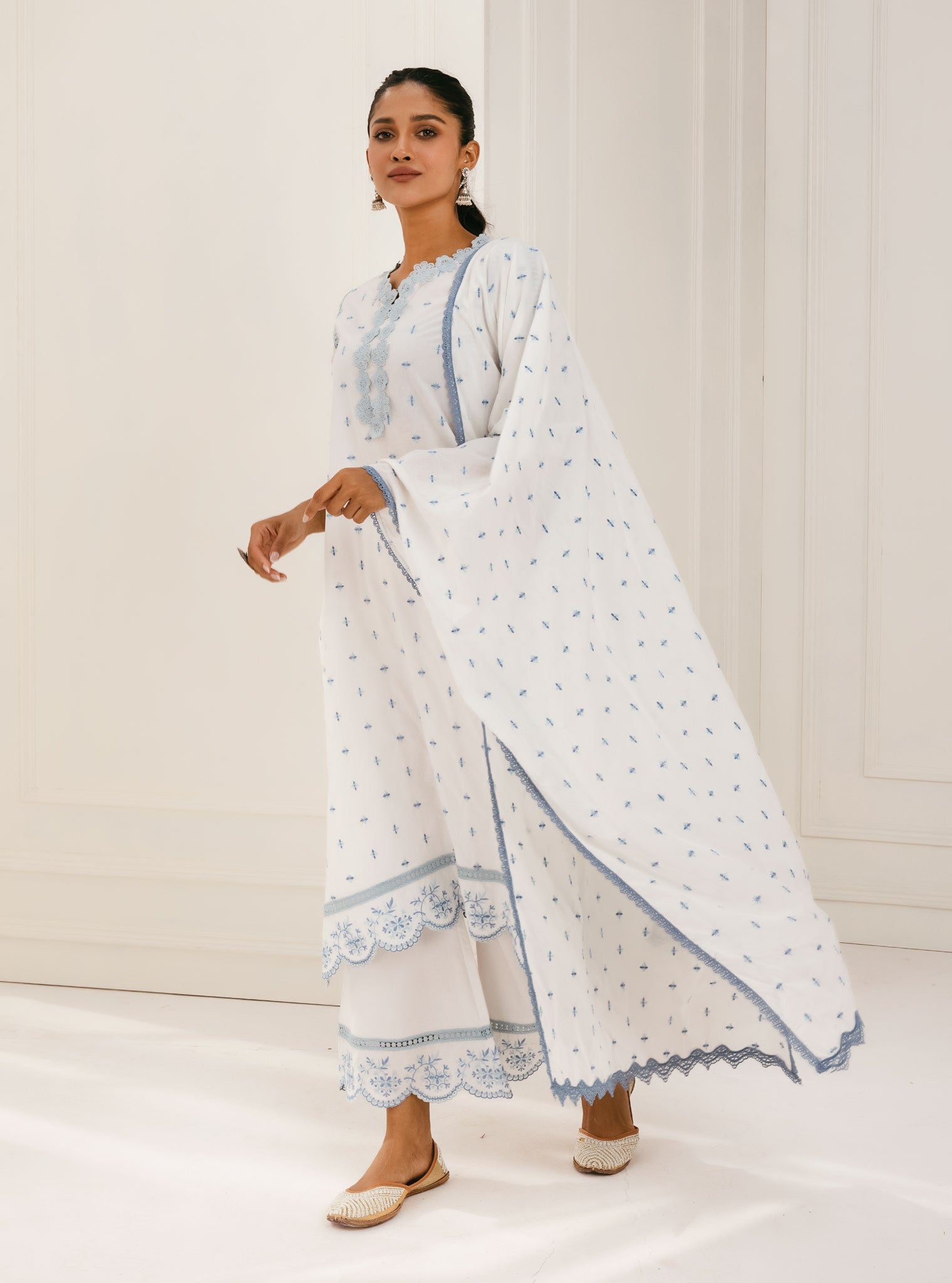 Mulmul Supima Cotton Phey White Kurta