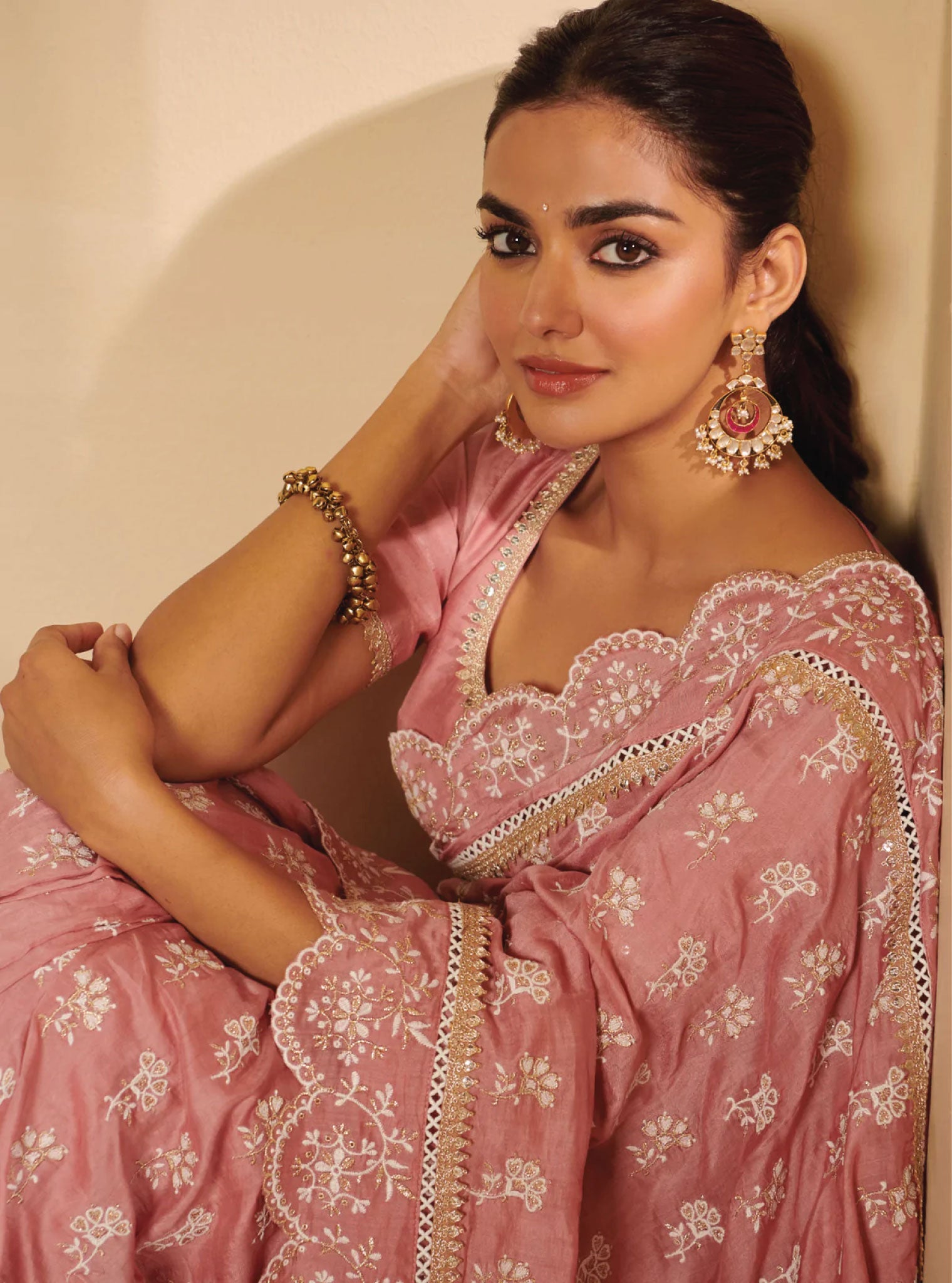 Pure Silver Polki Fuschia Chandbali